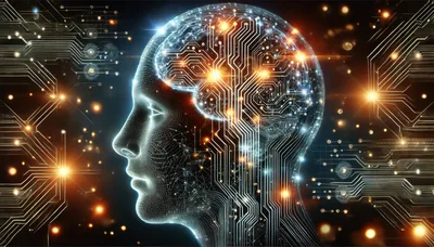Digital Human Head With Glowing Circuitry Brain
