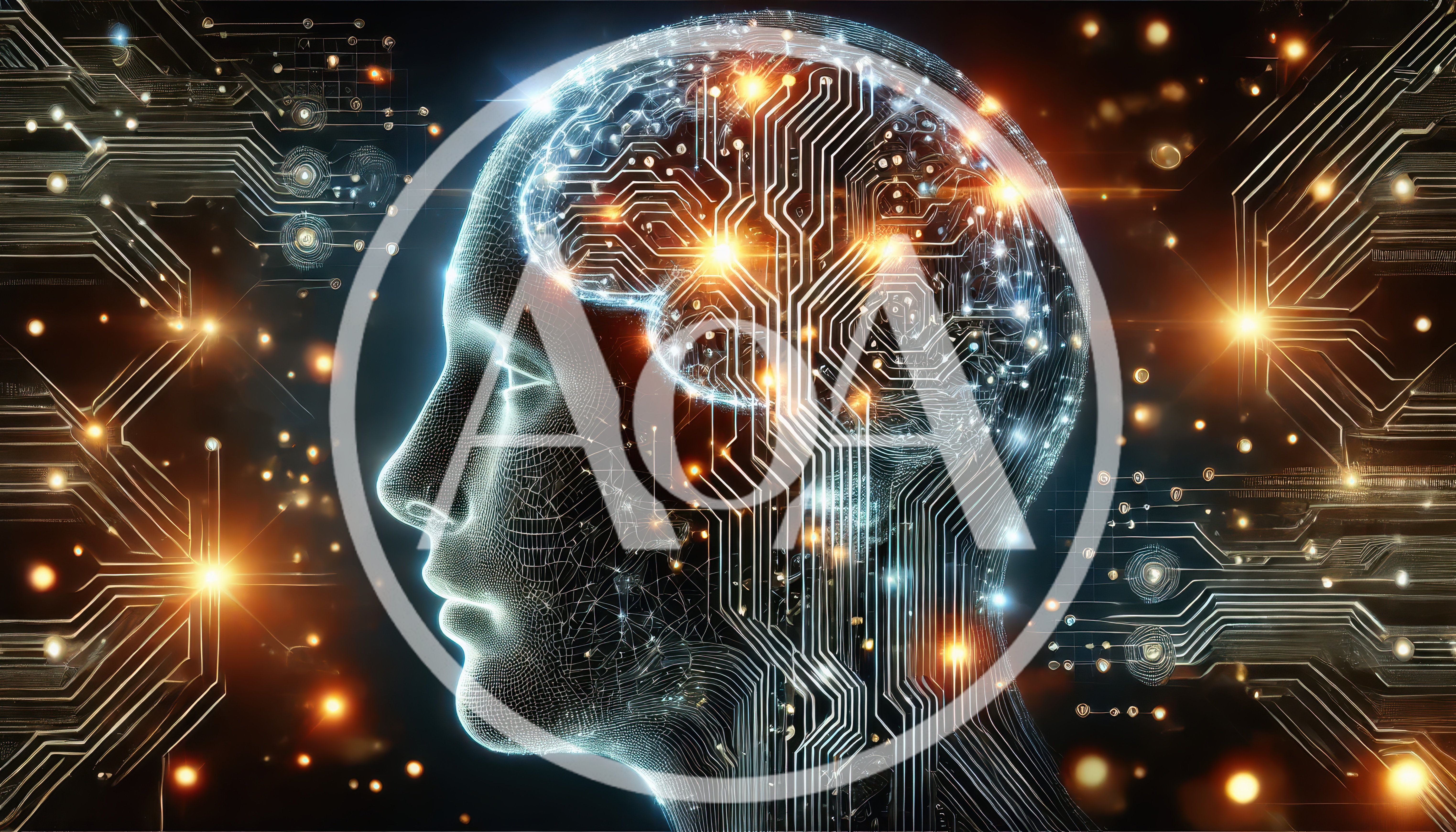 Digital Human Head With Glowing Circuitry Brain