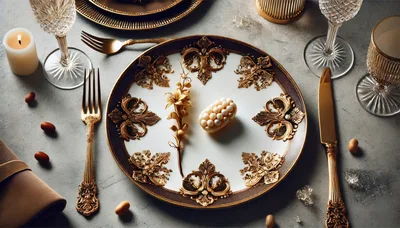 Elegant Fine Dining Table Setting With Ornate Gold Accents