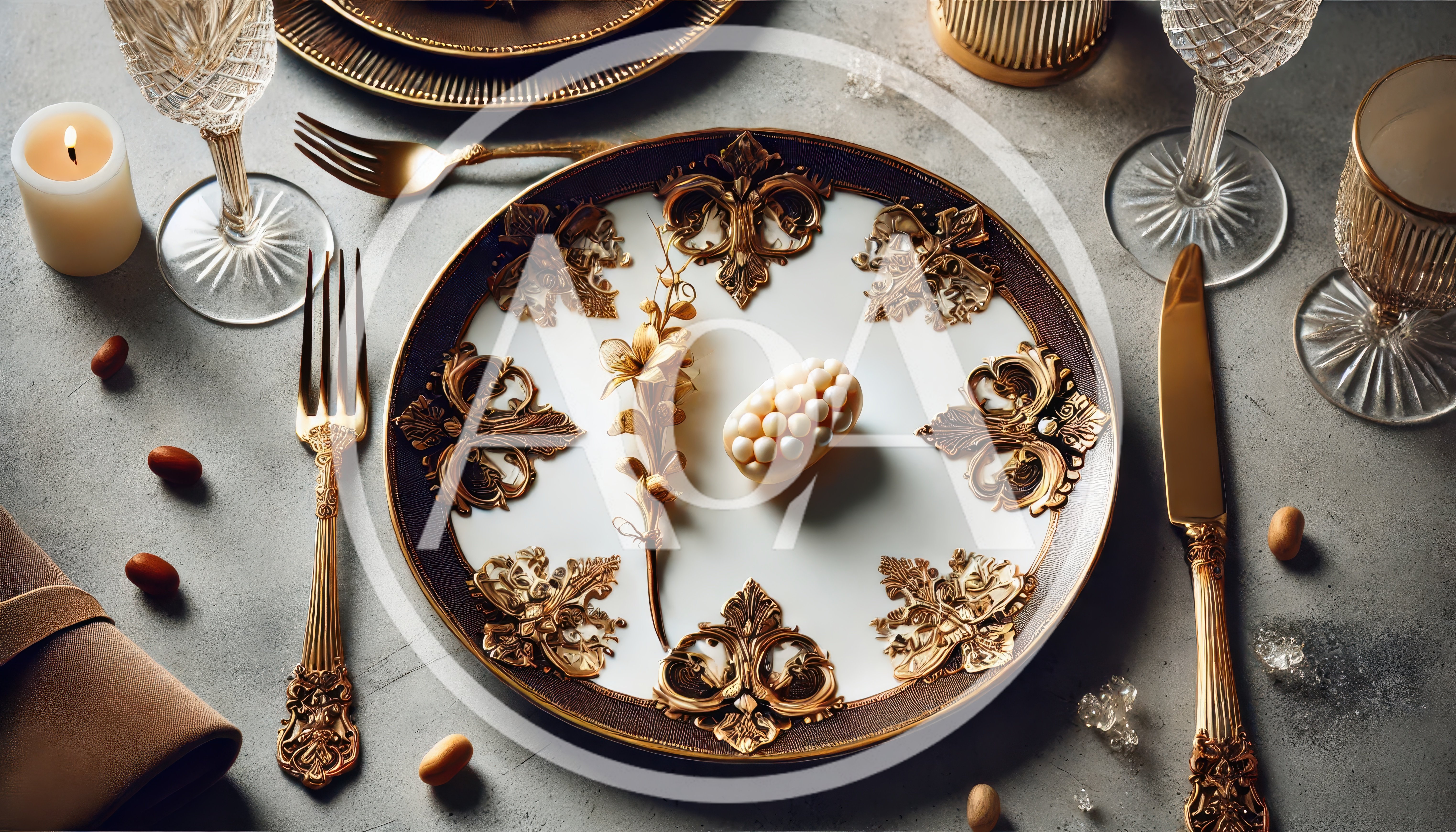 Elegant Fine Dining Table Setting With Ornate Gold Accents