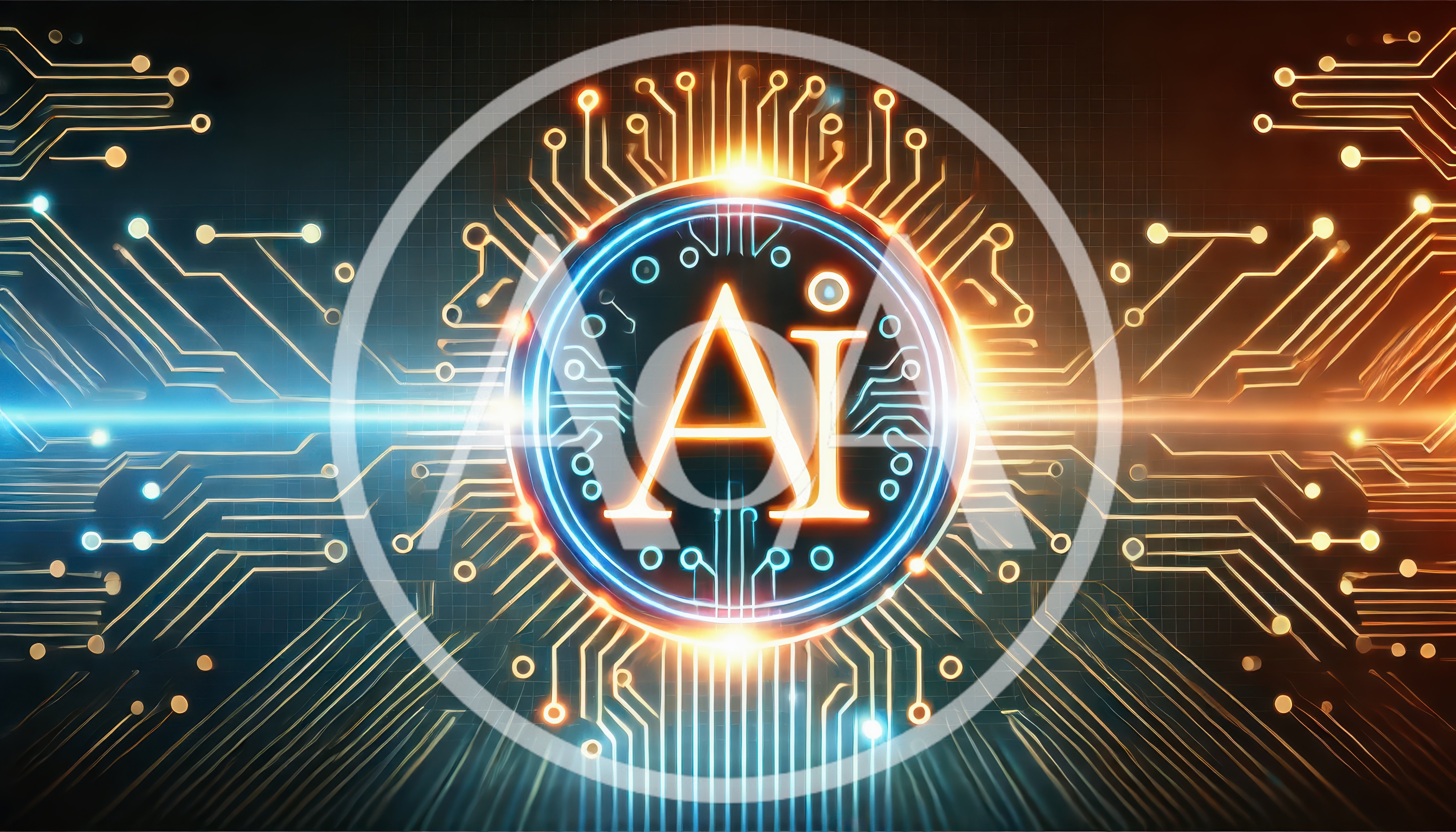 Glowing AI Symbol With Digital Circuit Board Background