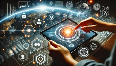 Person Interacting With Futuristic Digital Global Data Interface