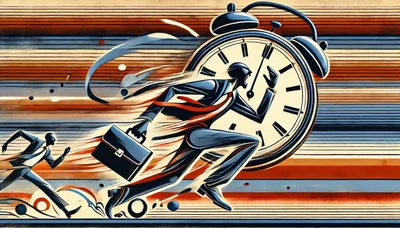 Businessmen Running Fast Against A Large Alarm Clock