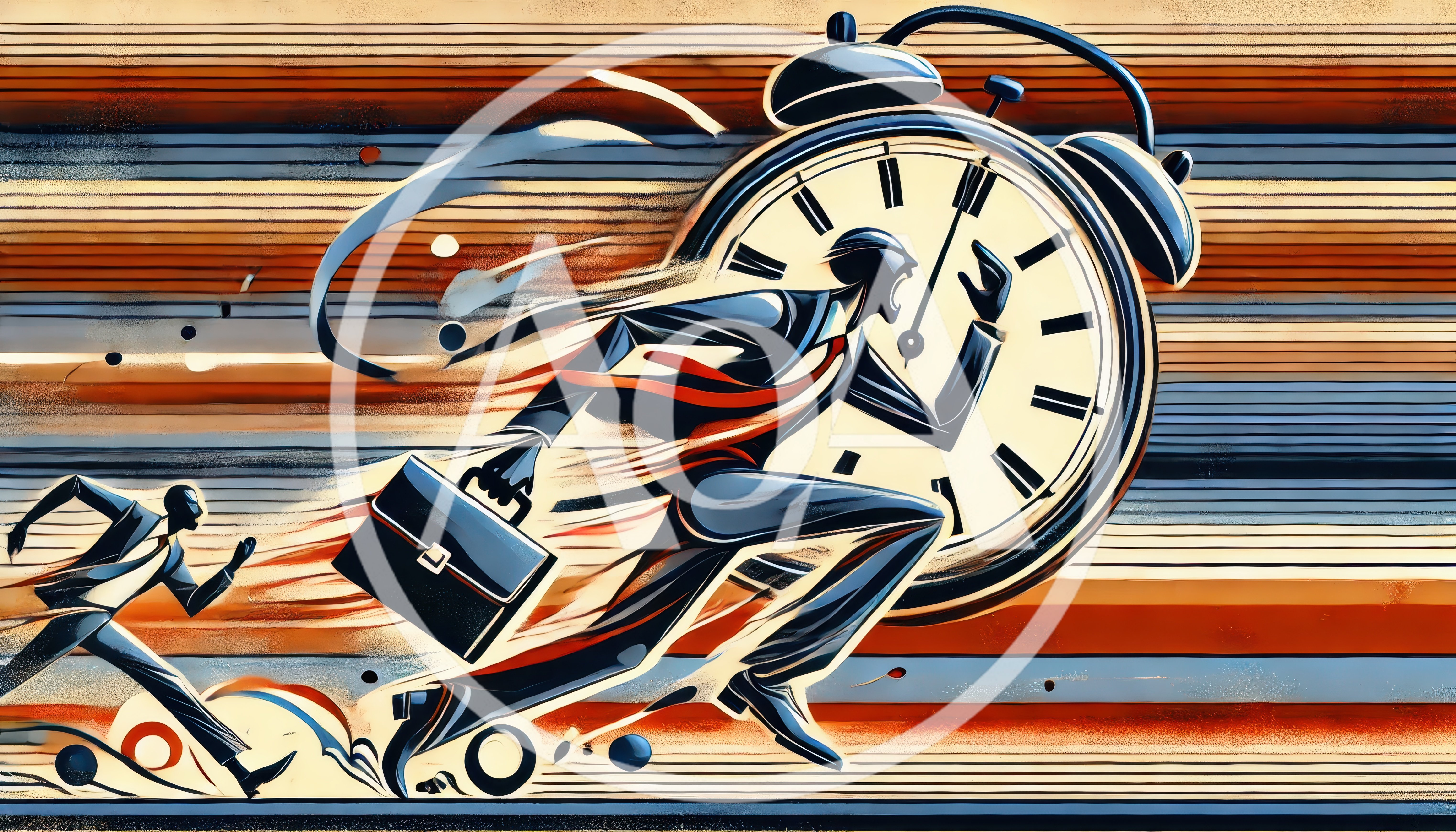 Businessmen Running Fast Against A Large Alarm Clock