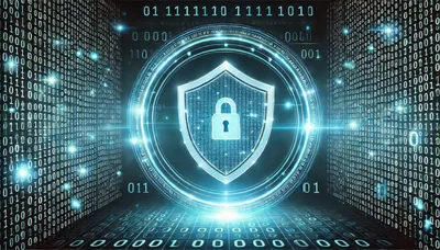 Digital Security Shield With Binary Code Background