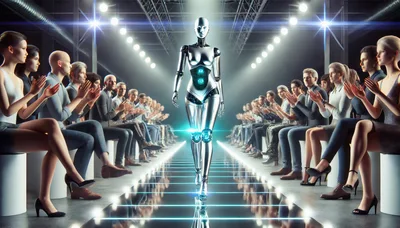 Futuristic Silver Robot Walking Down Fashion Runway