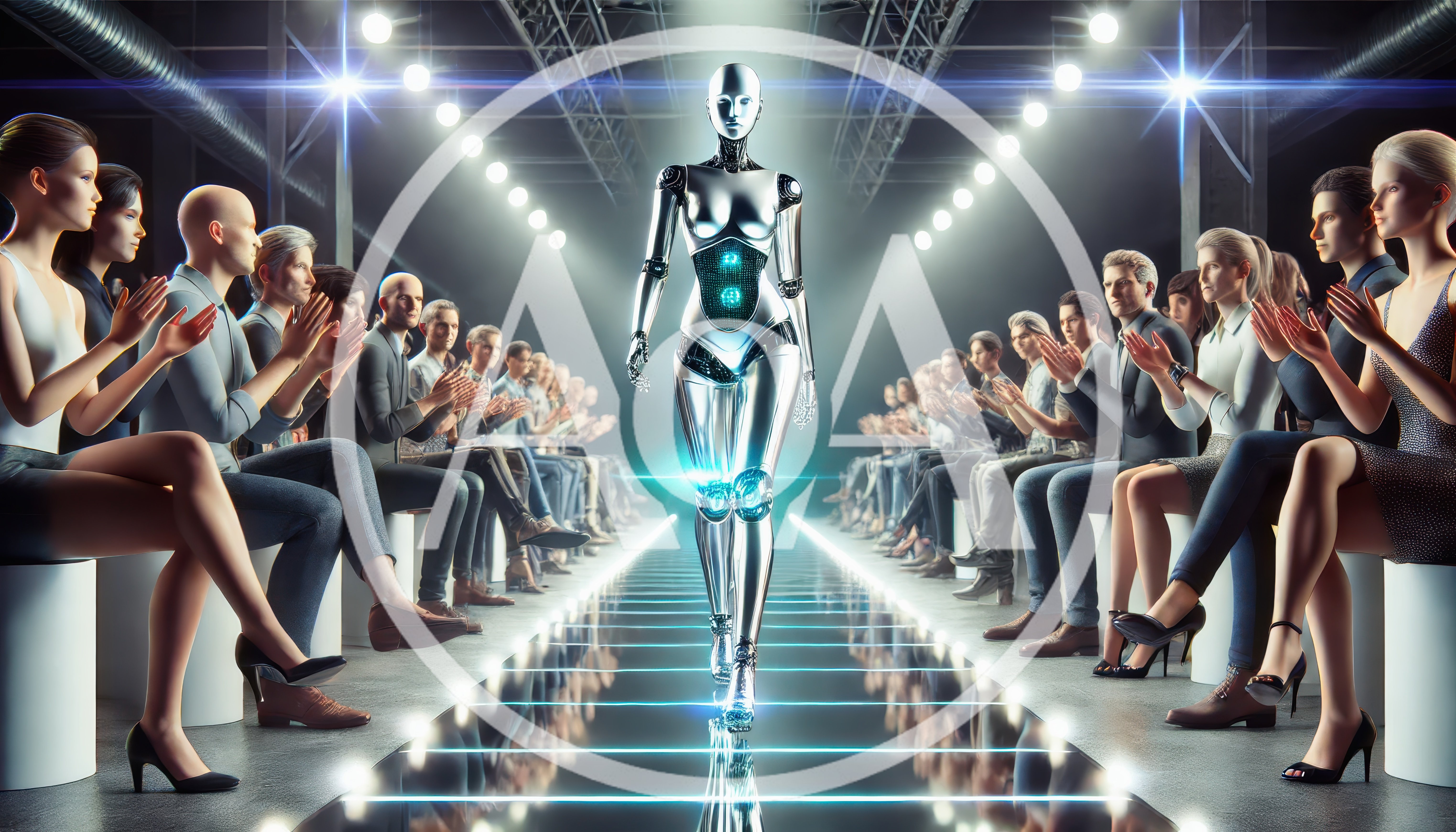 Futuristic Silver Robot Walking Down Fashion Runway
