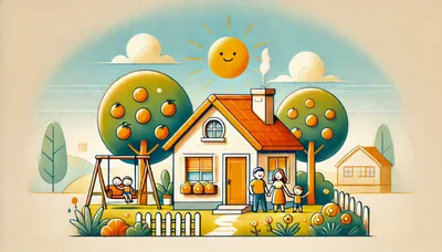 Happy Family Outside Their Suburban Home