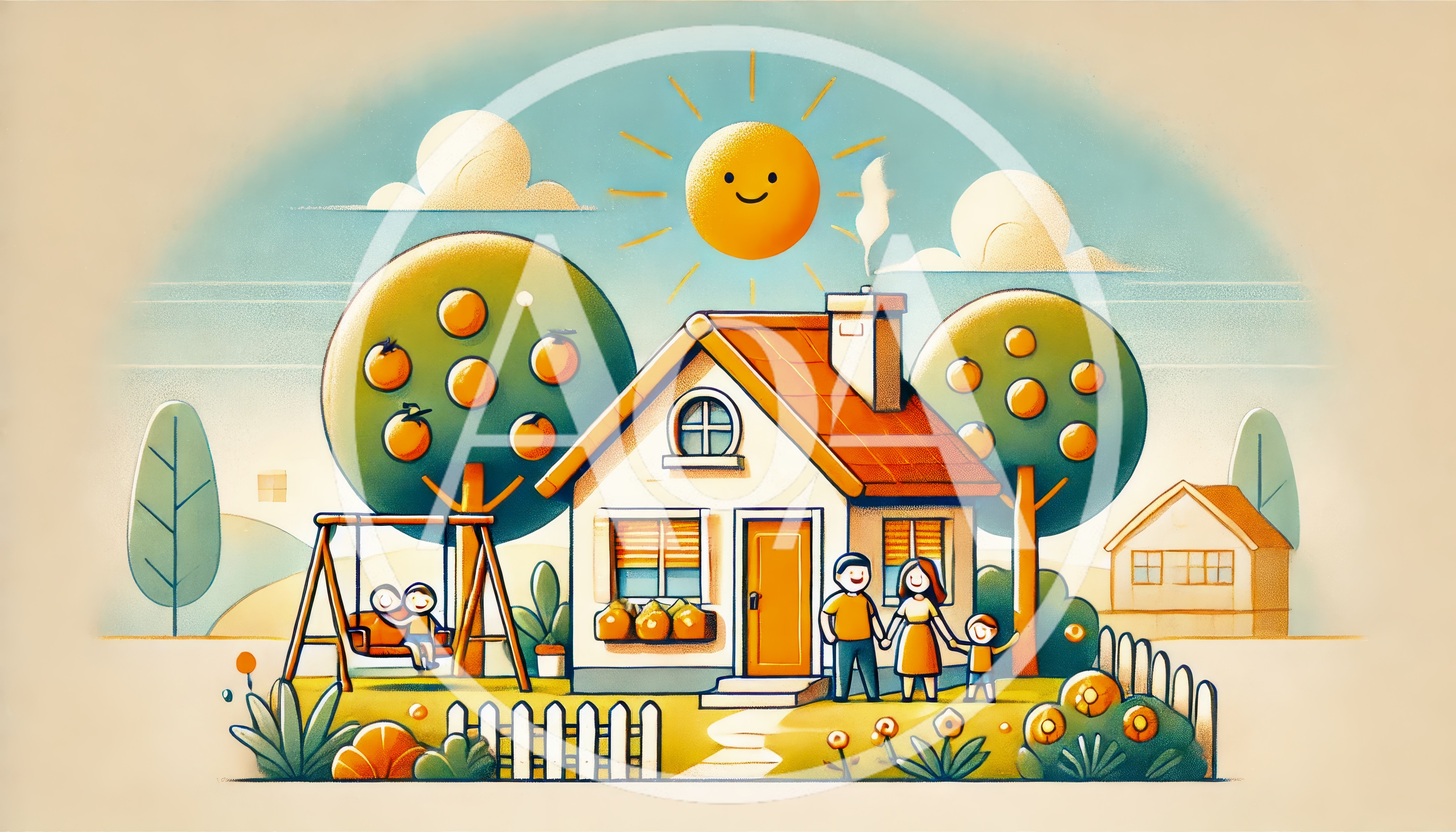 Happy Family Outside Their Suburban Home