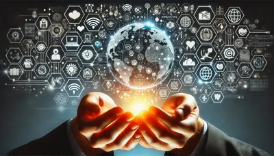 Digital Globe Floating Above Human Hands