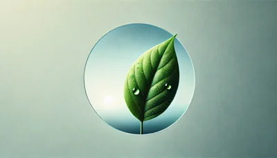 Green Leaf With Dew Drops In Circular Frame