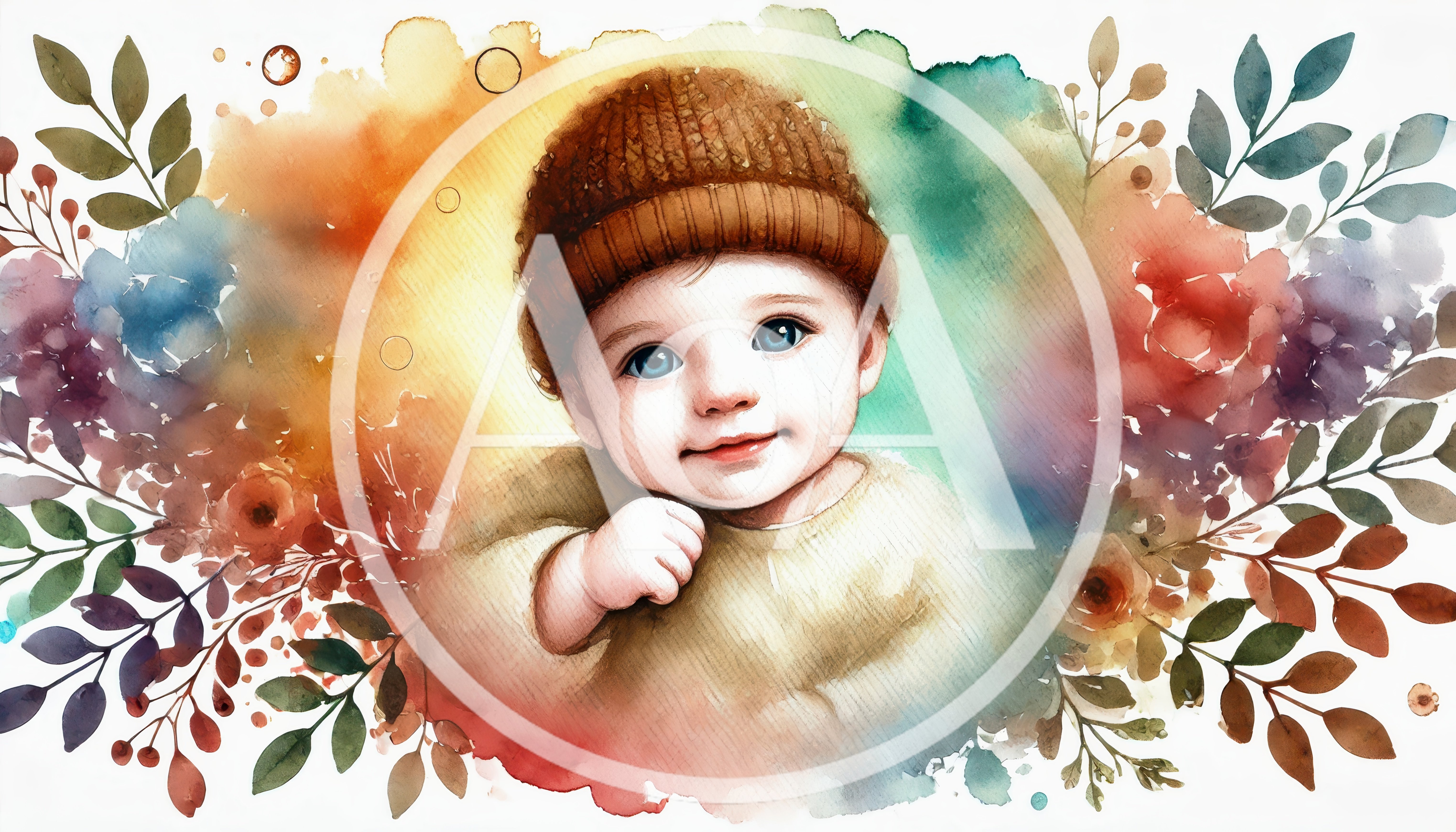 Watercolor Illustration Of A Cute Baby In A Beanie