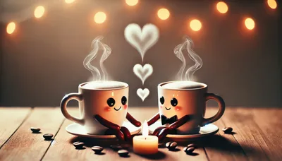 Two Cute Coffee Mugs With Heart Steam