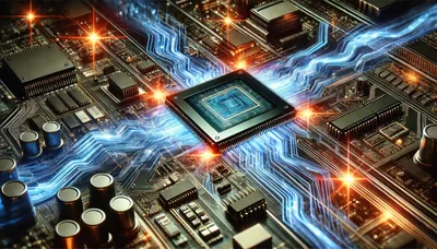 Futuristic Microchip Processor With Glowing Data Streams