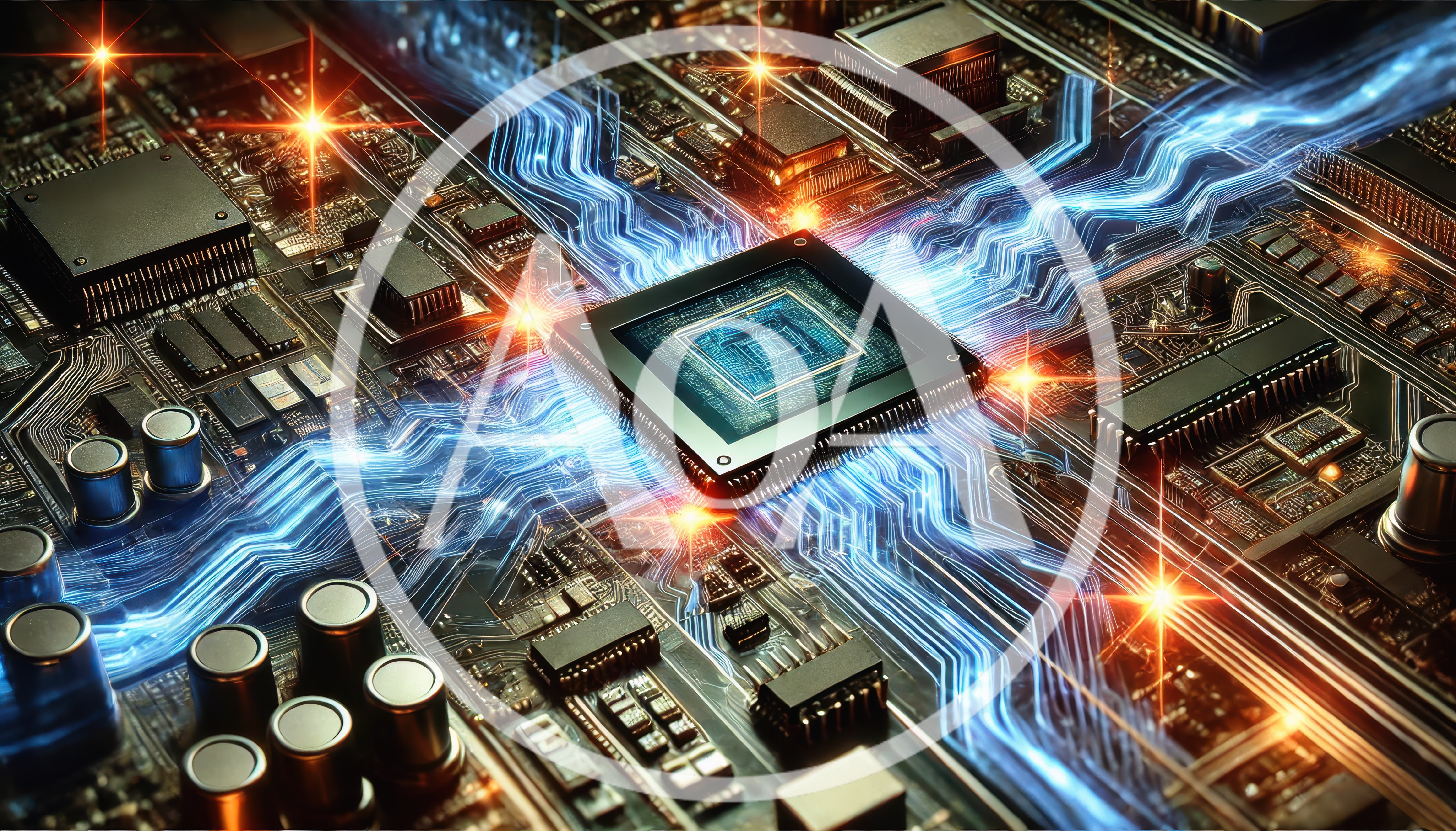 Futuristic Microchip Processor With Glowing Data Streams