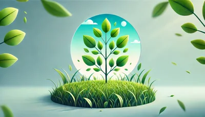 Stylized Green Plant Growing From Circular Grass Patch