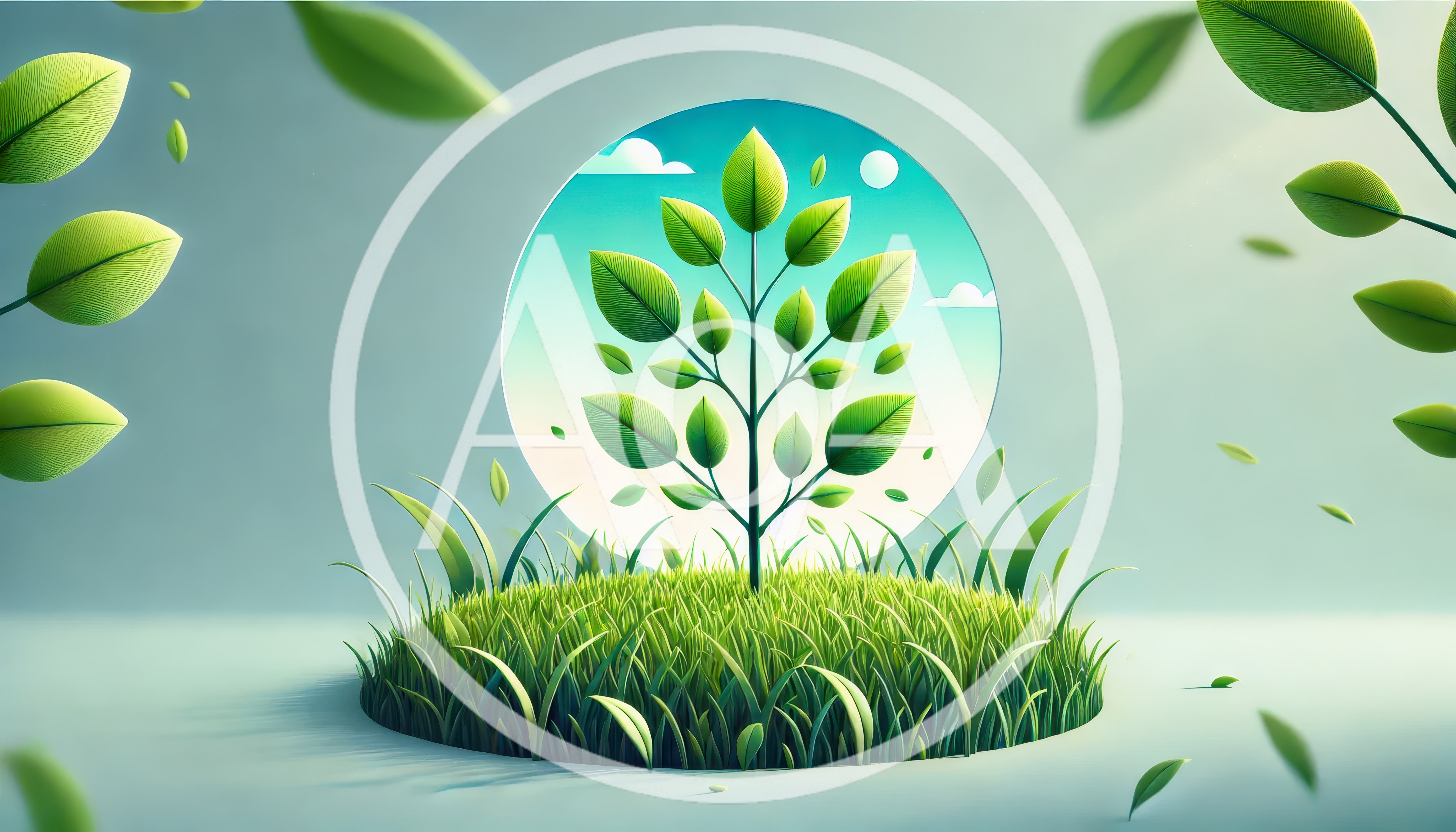 Stylized Green Plant Growing From Circular Grass Patch