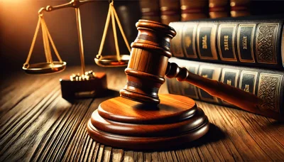 Wooden Gavel And Scales Of Justice On Desk