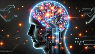 Digital Human Head With Glowing Circuitry Brain