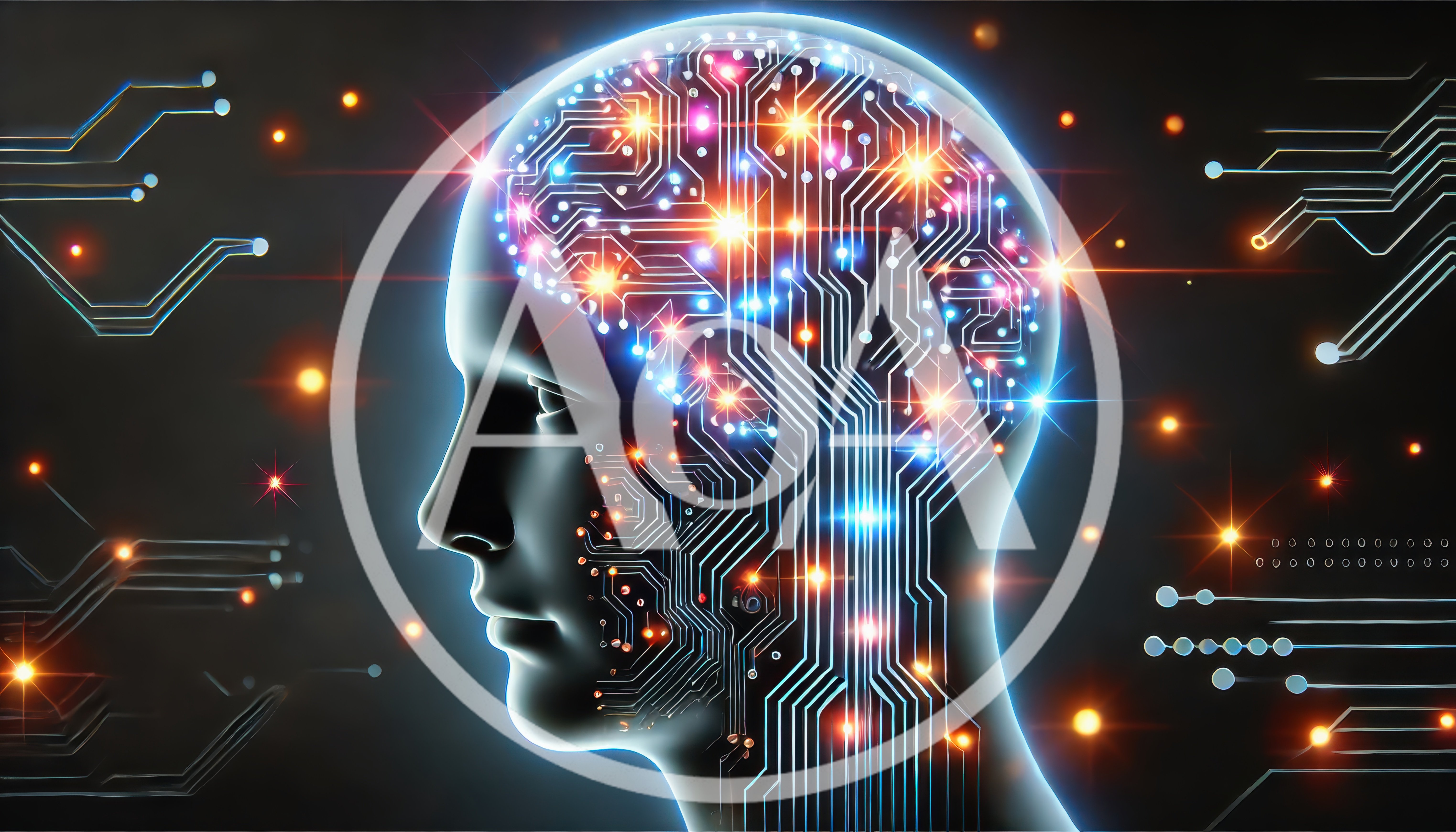 Digital Human Head With Glowing Circuitry Brain