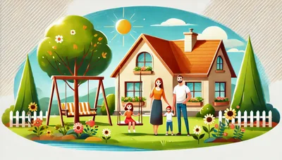 Happy Family Enjoying Sunny Day In Front Of House
