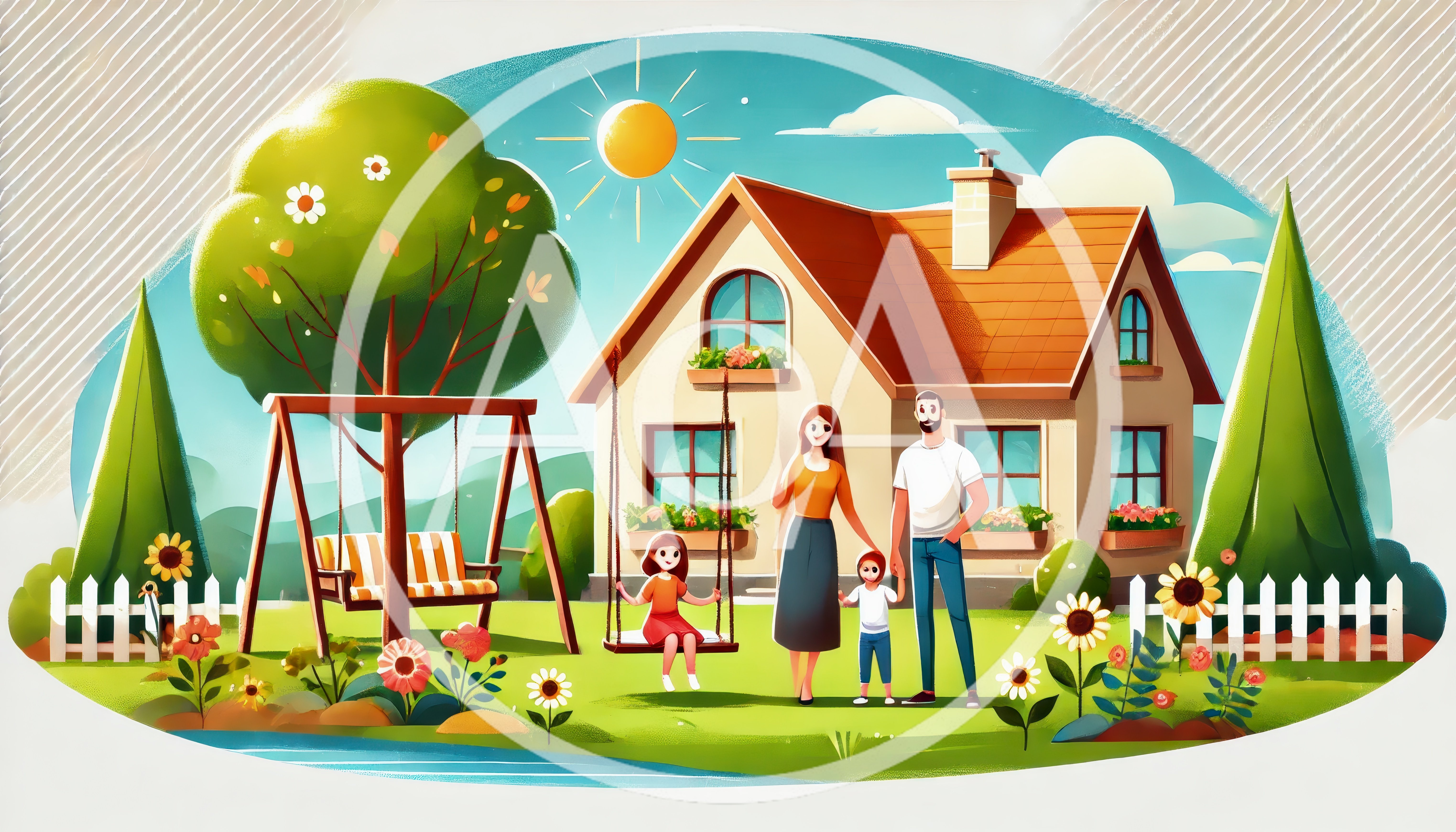 Happy Family Enjoying Sunny Day In Front Of House