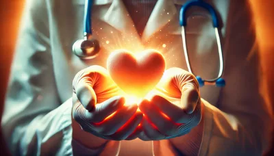 Doctor Holding Glowing Heart Symbol in Hands