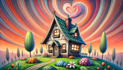 Whimsical Cottage With Heart Shaped Sky