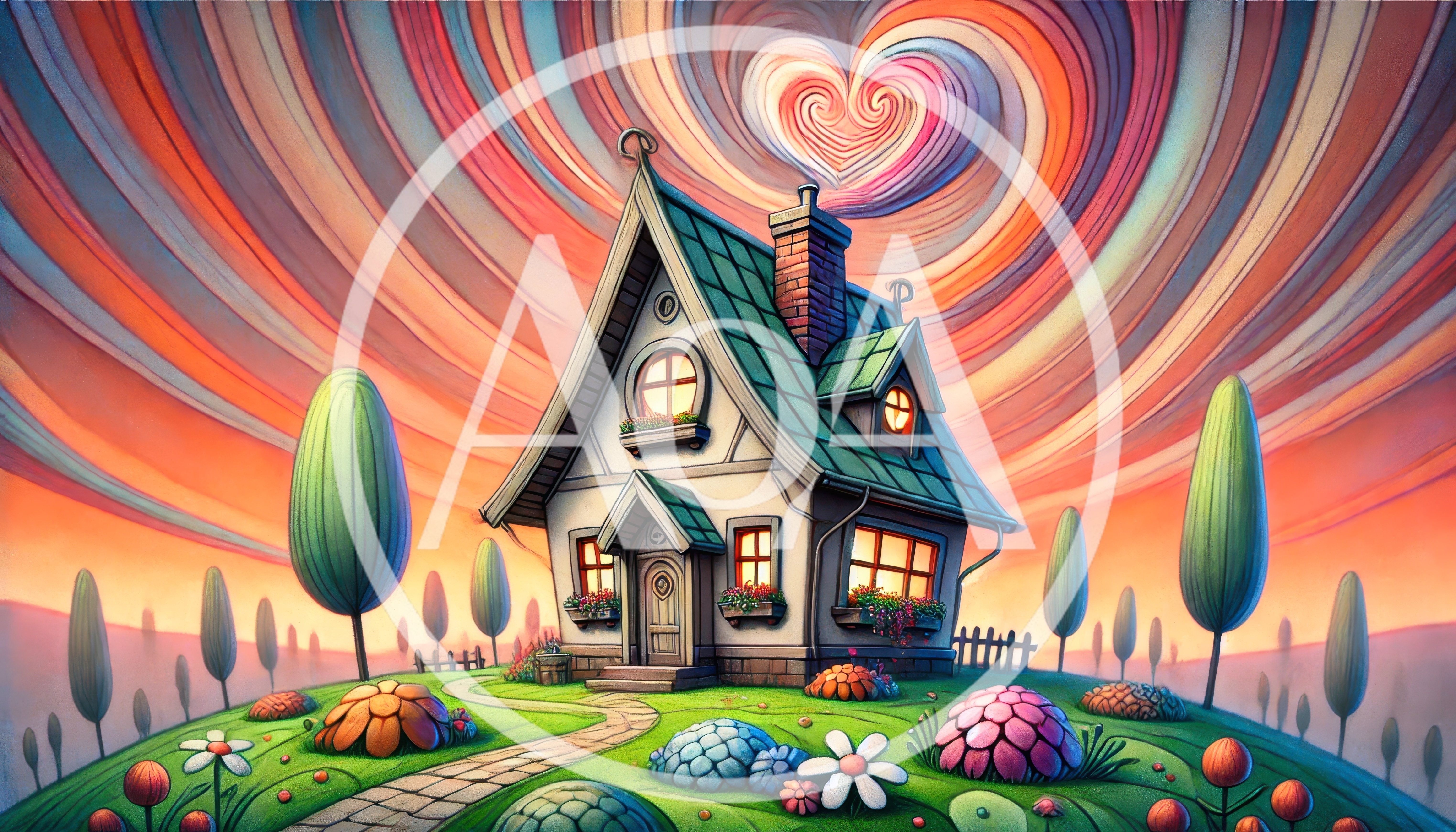 Whimsical Cottage With Heart Shaped Sky