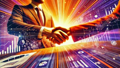 Business Professionals Shaking Hands Over Digital Data Visualization
