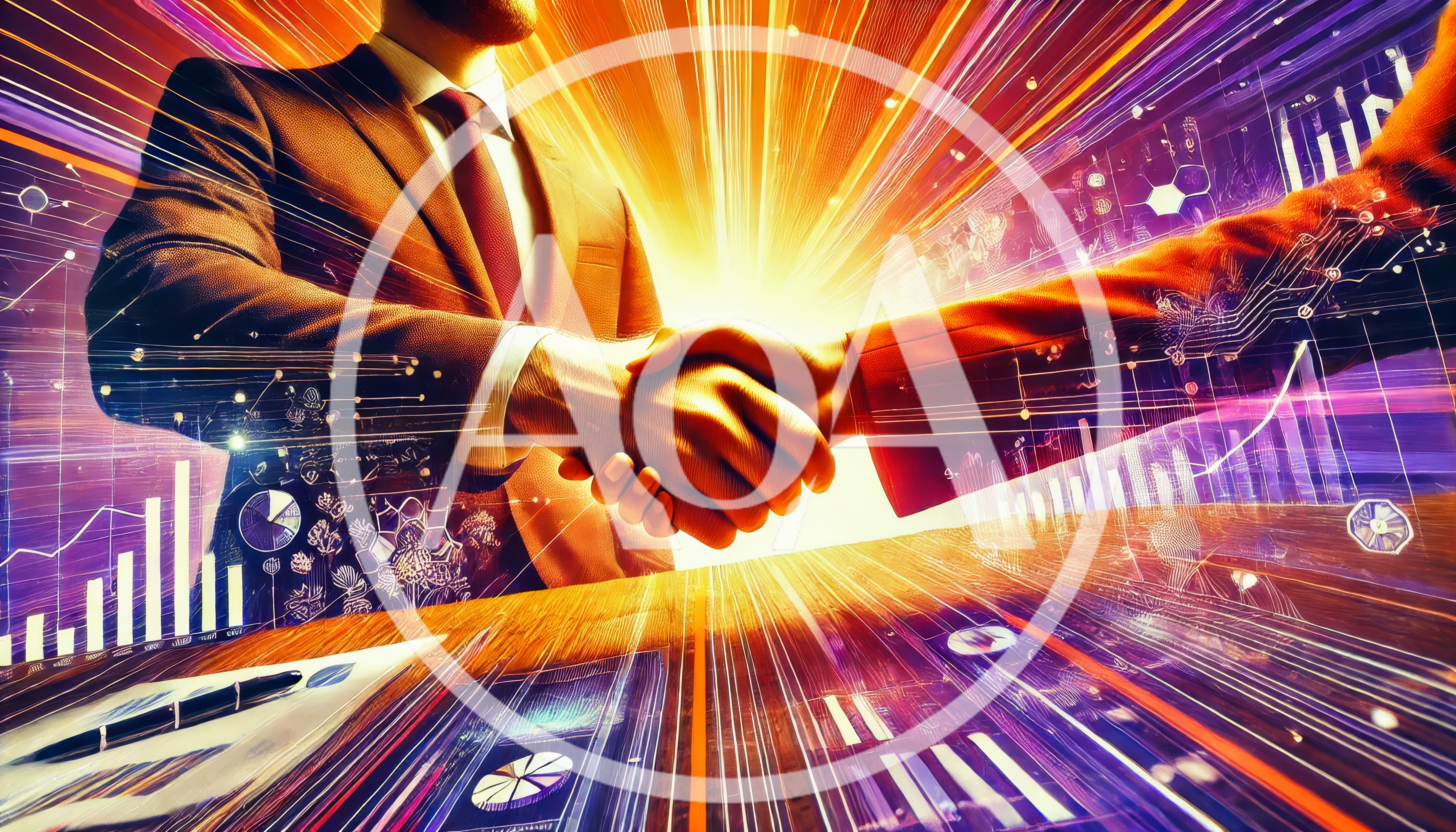 Business Professionals Shaking Hands Over Digital Data Visualization