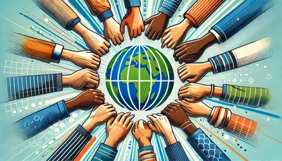 Diverse Hands Reaching Toward A Central Globe Illustration