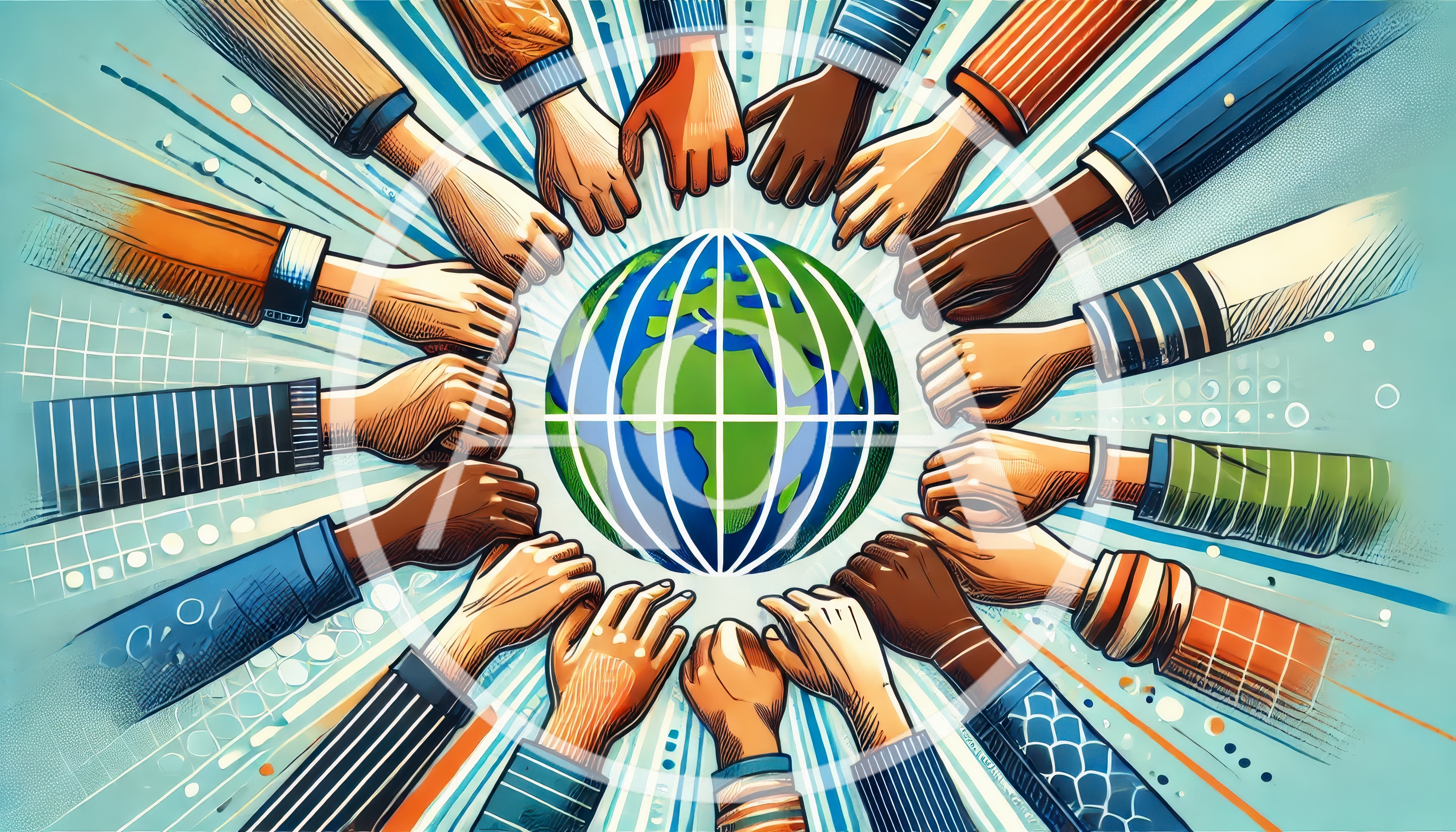 Diverse Hands Reaching Toward A Central Globe Illustration