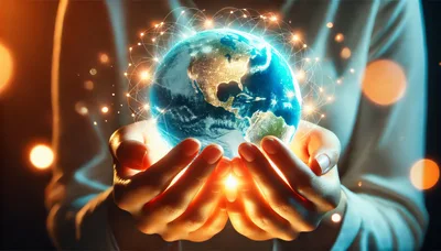 Human Hands Holding A Glowing Digital Earth Globe
