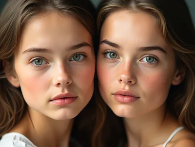 Portrait Of Two Identical Twin Sisters