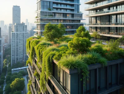 Modern Skyscraper With Lush Green Rooftop Garden
