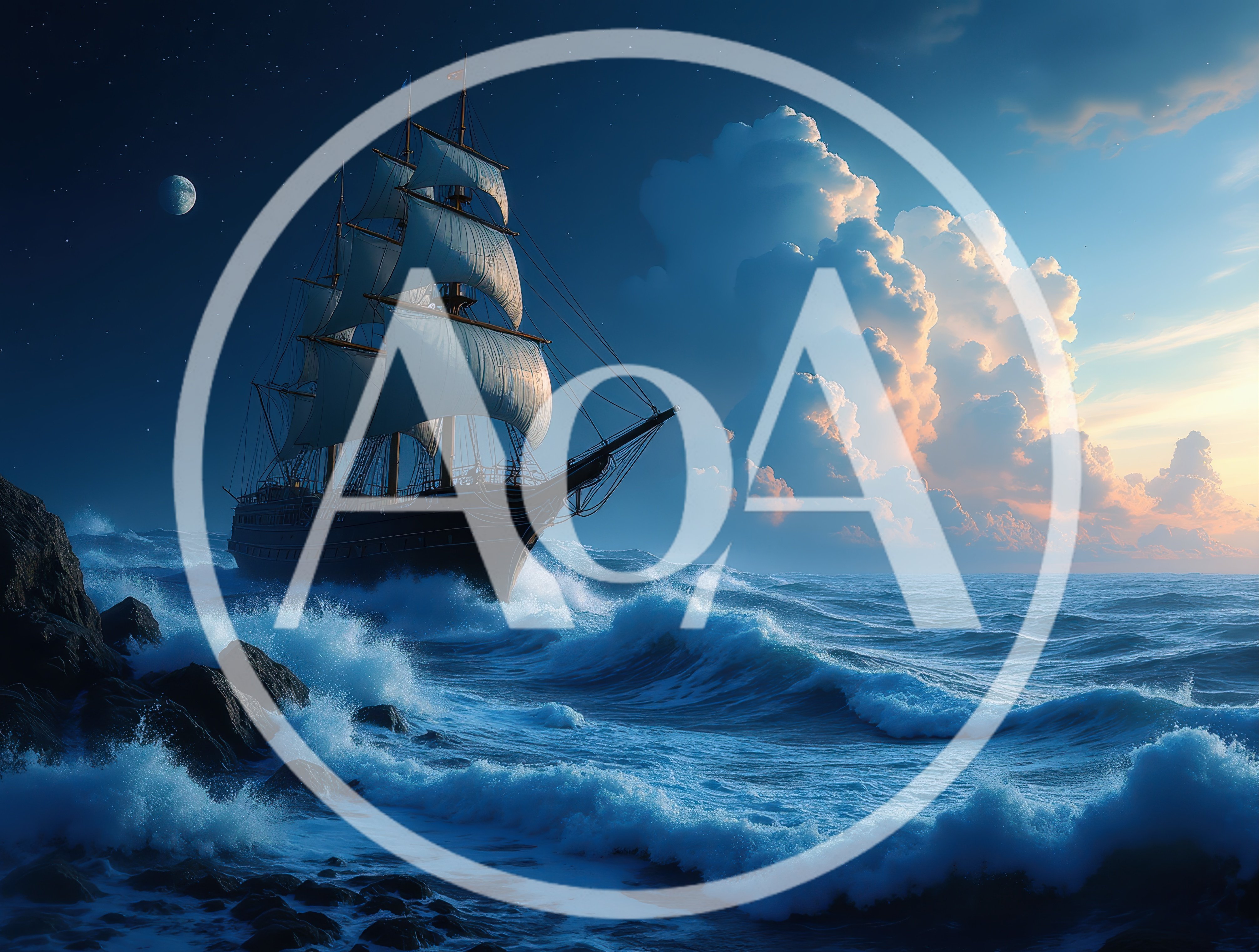 Tall Ship Sailing Through Rough Ocean Waves