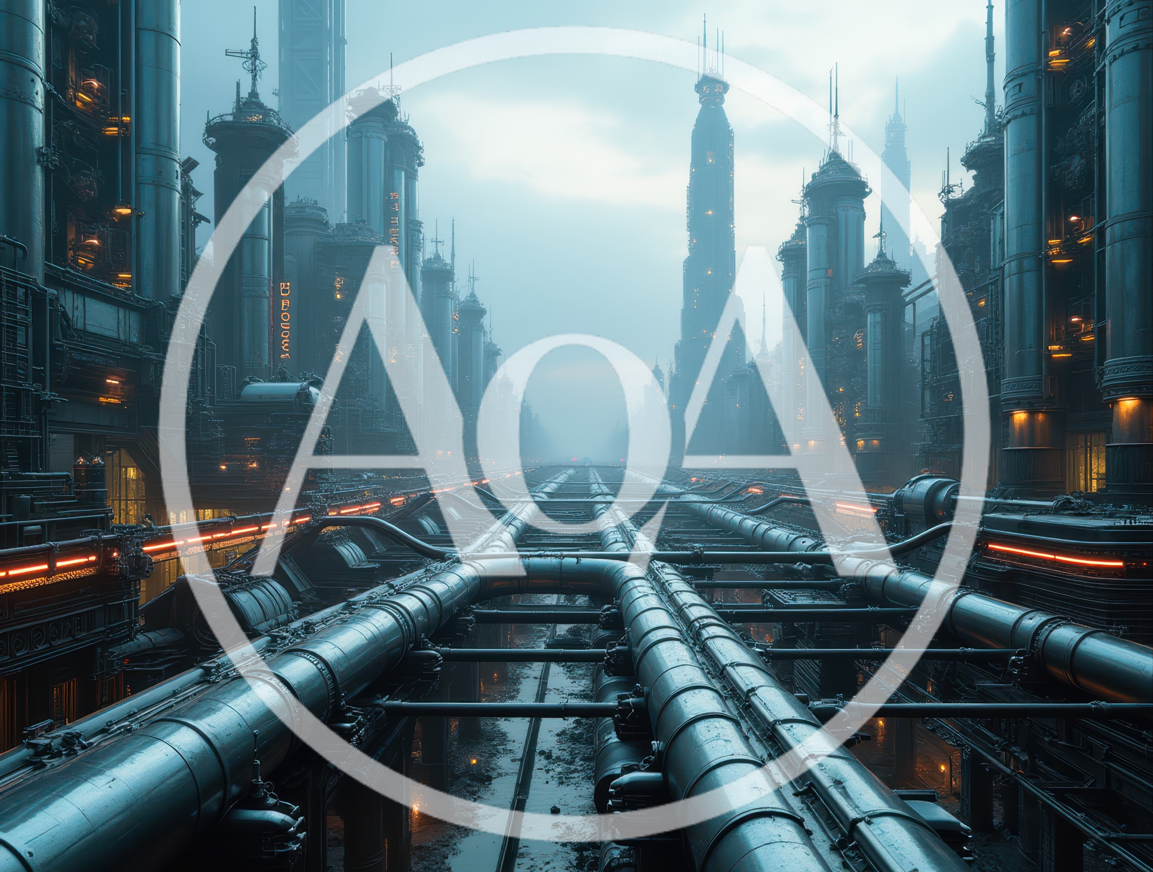 Futuristic Industrial Cityscape With Massive Pipelines
