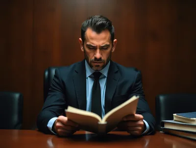 Professional Businessman Reading Documents In A Dark Office