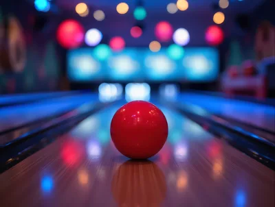 Red Bowling Ball Resting On A Polished Lane