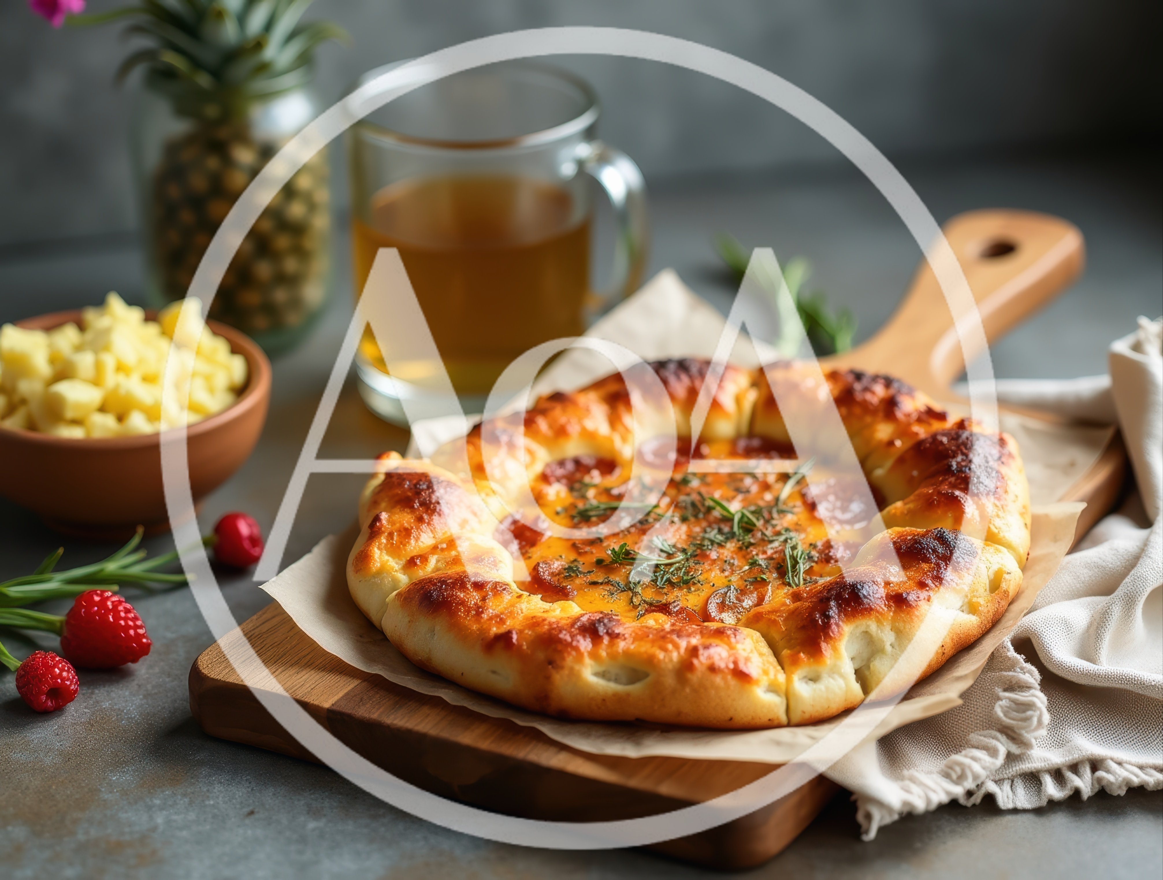 Freshly Baked Pepperoni Pizza On A Wooden Serving Board