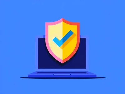 3D Laptop Computer With Security Shield Icon
