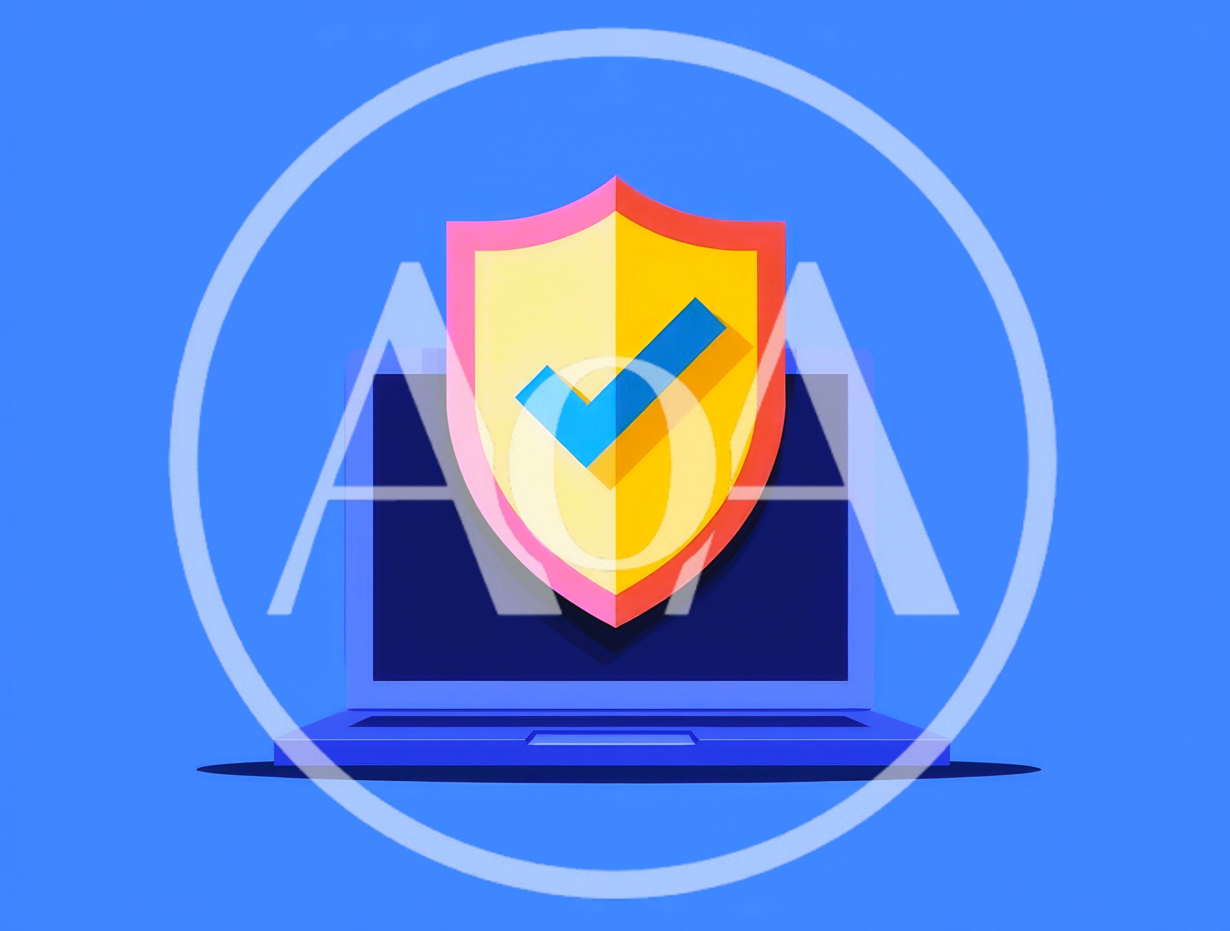 3D Laptop Computer With Security Shield Icon