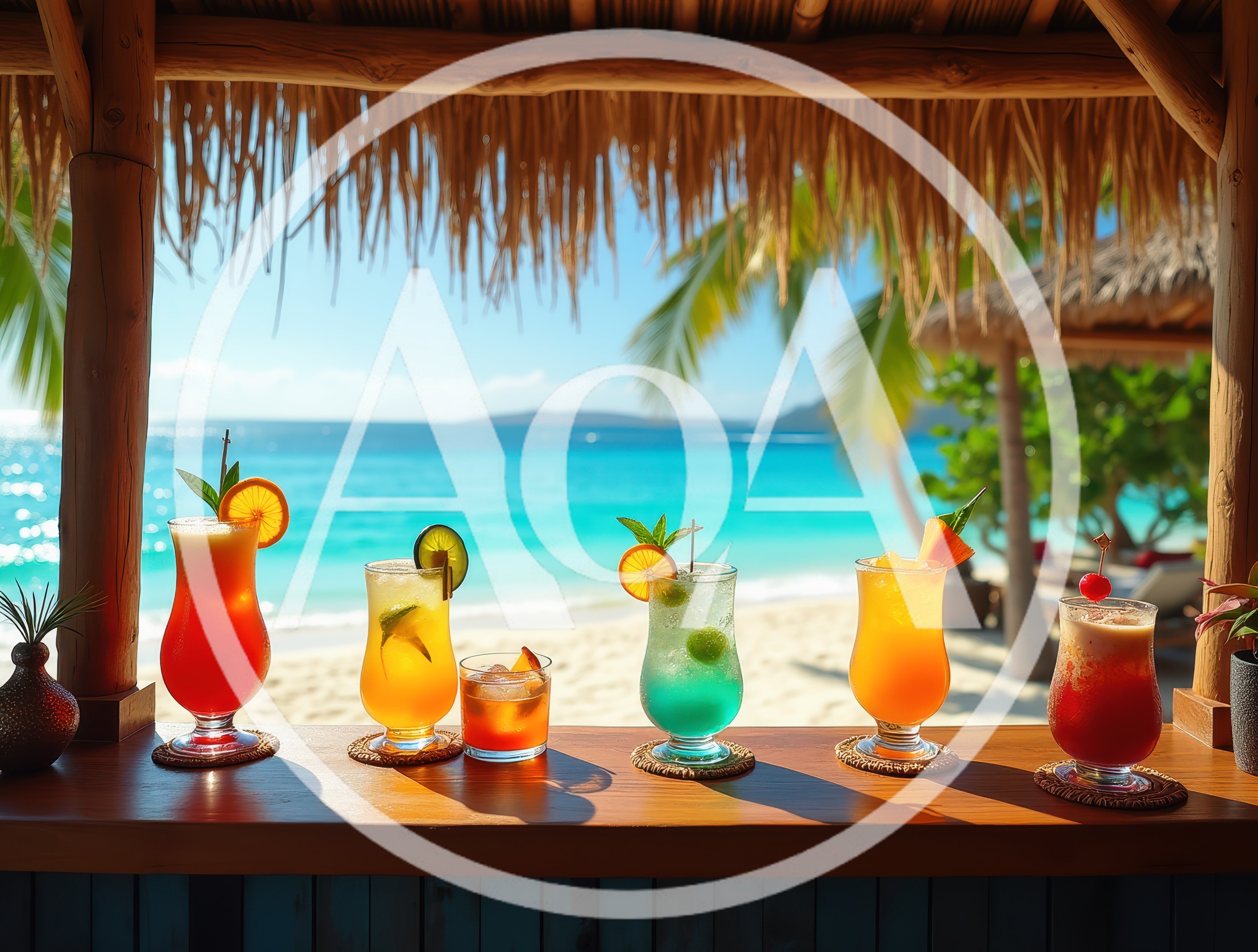 Tropical Cocktails on a Beach Bar Counter