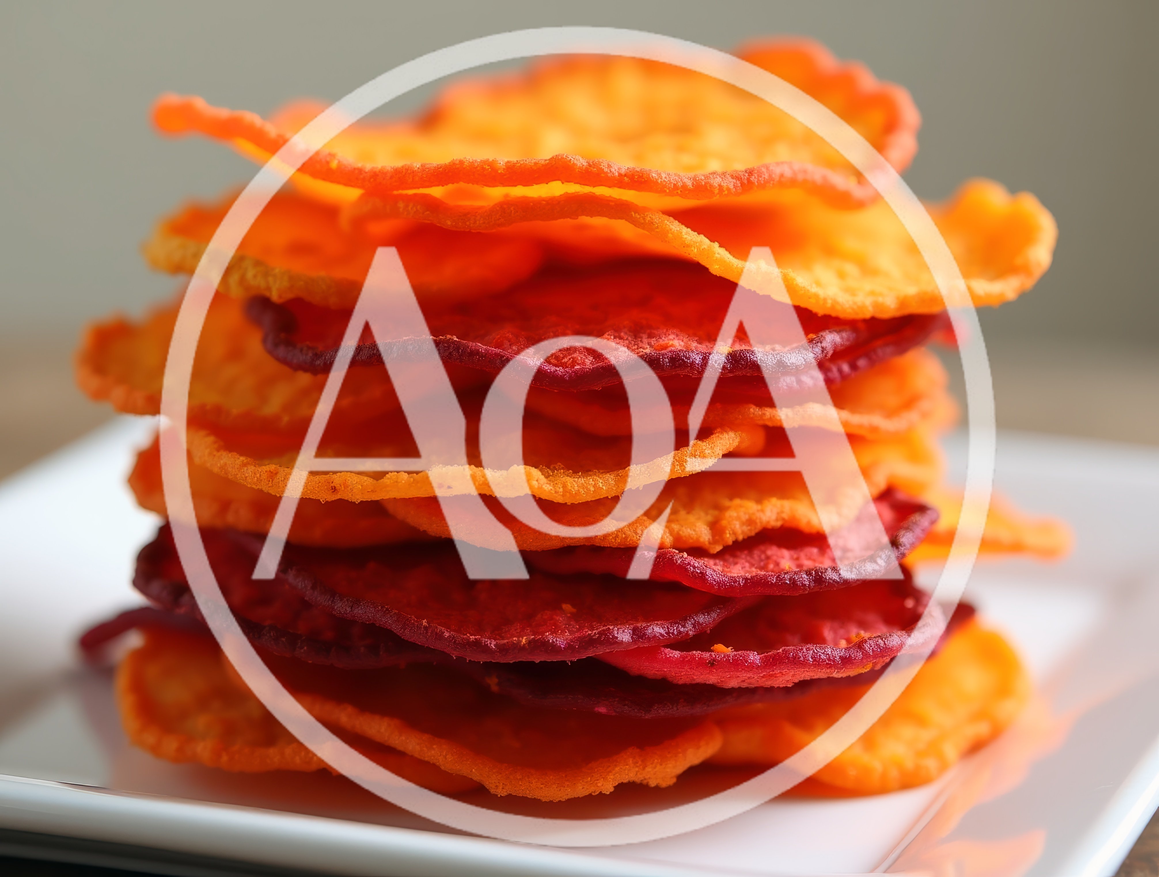 Stack Of Colorful Vegetable Chips On A White Plate