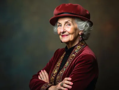 Elegant Senior Woman Wearing A Velvet Hat And Jacket