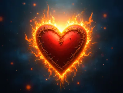Burning Heart Wrapped In A Crown Of Thorns