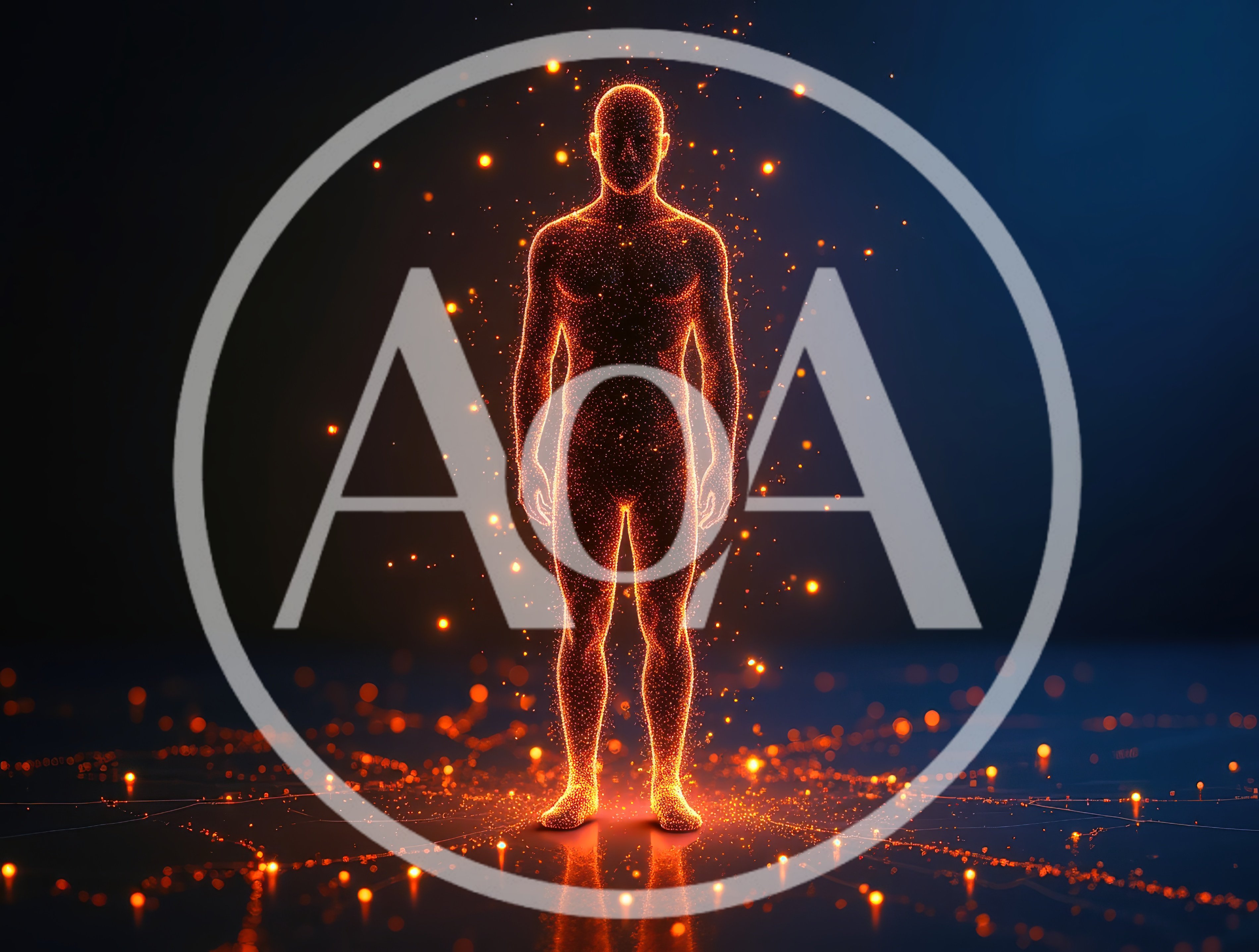Glowing Particle Human Silhouette Standing In Dark Space