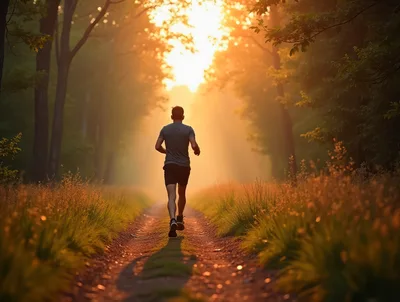 Man Running Along A Dirt Path At Sunset