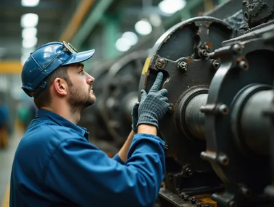 Industrial Technician Inspecting Heavy Machinery In A Factory